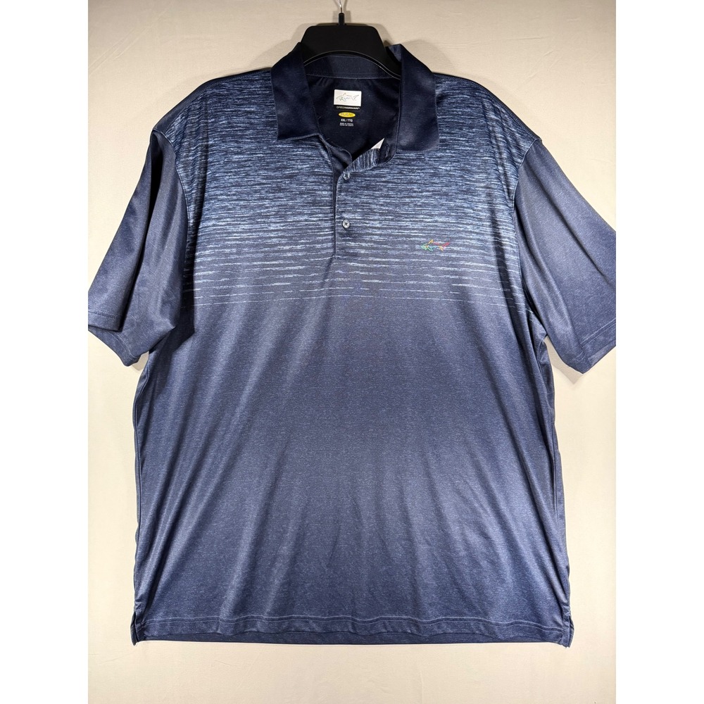 Greg Norman Play Dry Mens XXL Navy Blue Ombre Golf Polo Shirt Shark Logo